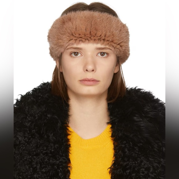 YVES SALOMON Orange/Pink Knitted Mink Headband (NWOT) - Picture 3 of 3